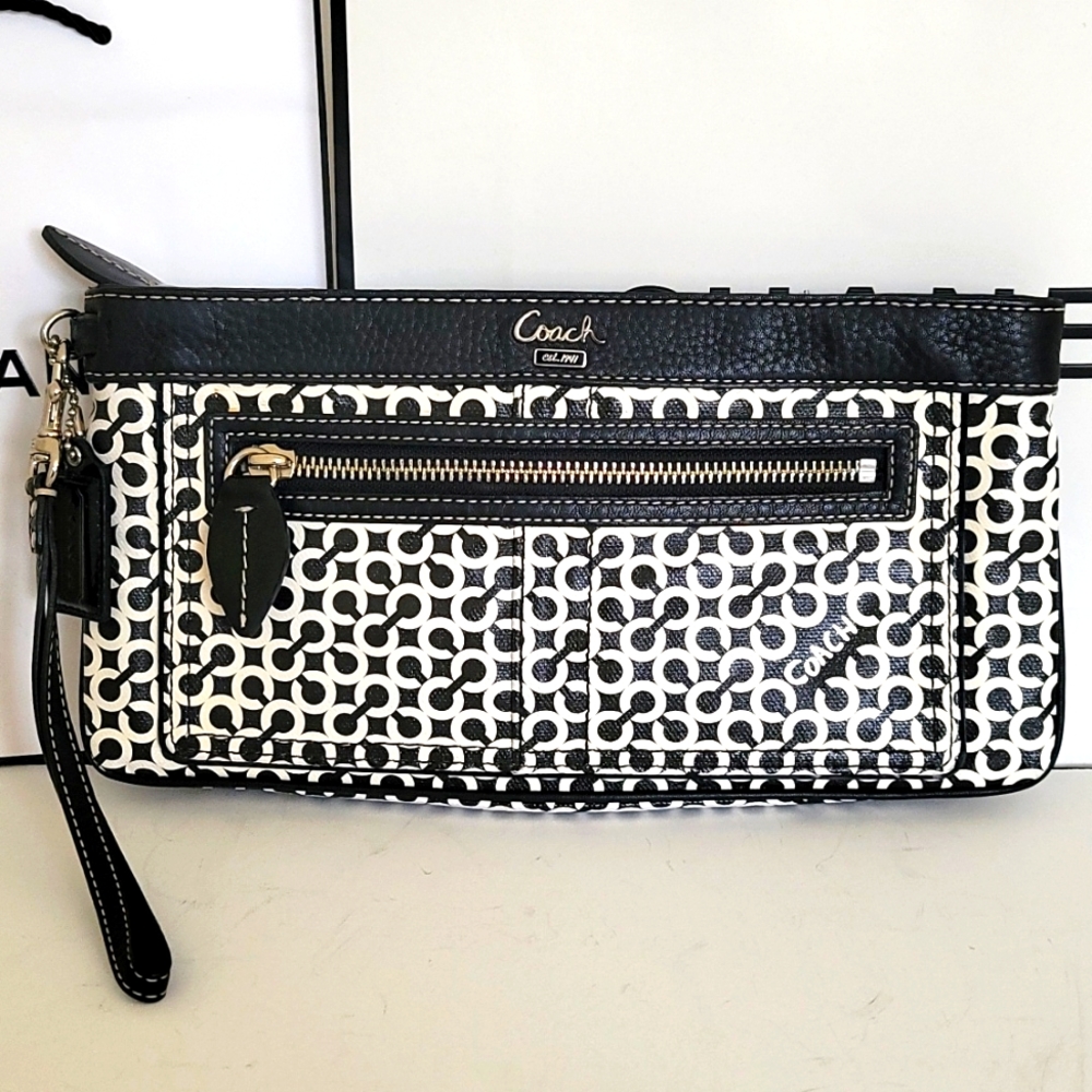 Rare! Coach Limited Edition Monogram C Clutch Wristlet Leather Canvas